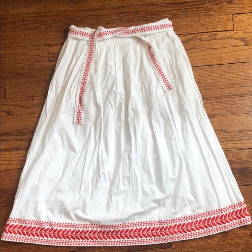 J. Crew white midi skirt with red detail